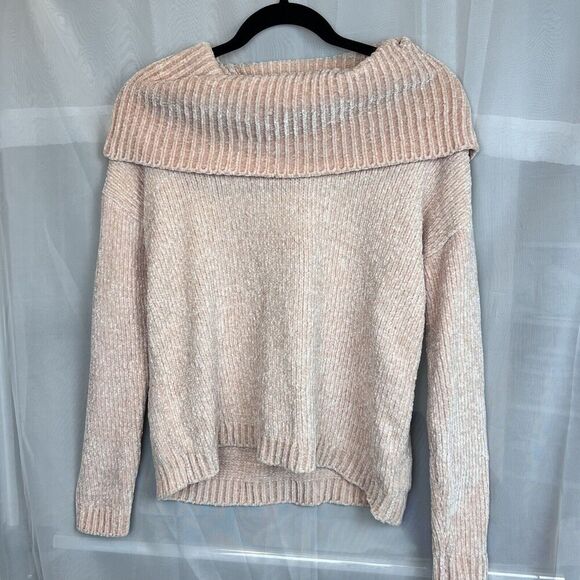 NWT michael michael kors baby pink chenille foldover neck sweater sz Small - Picture 1 of 6